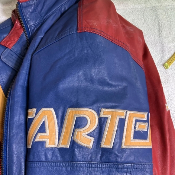 Vintage Blue Red and Yellow Starter Leather Jacket size S - Picture 4 of 6